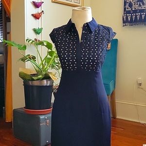 Ann Taylor navy blue and nude lace detail dress size 0